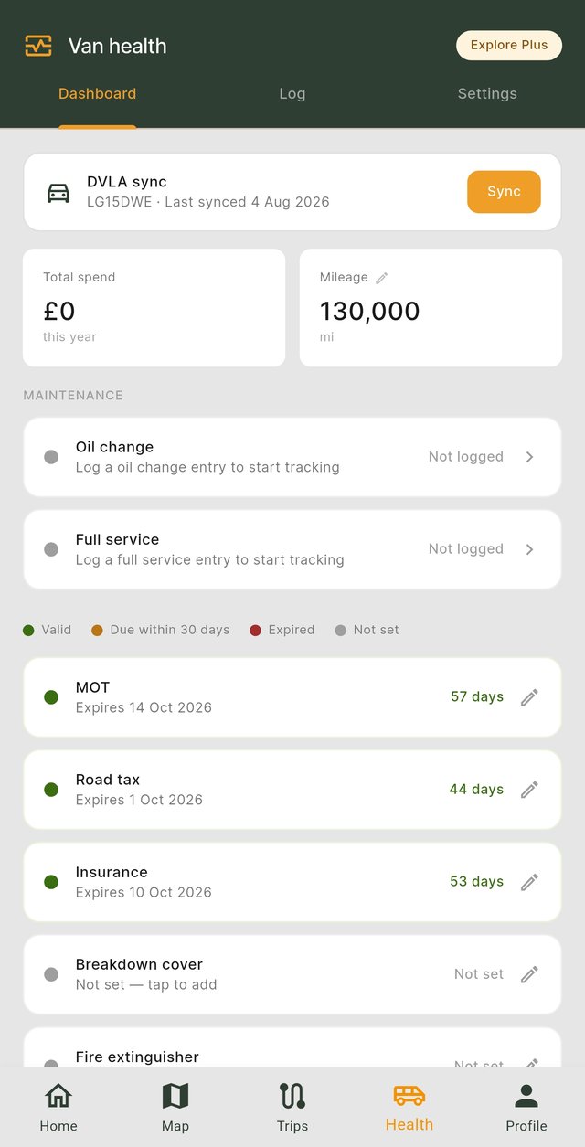 Van Health dashboard