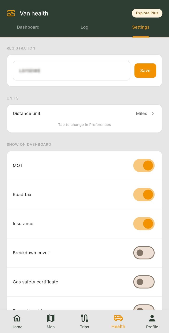 Van Health settings
